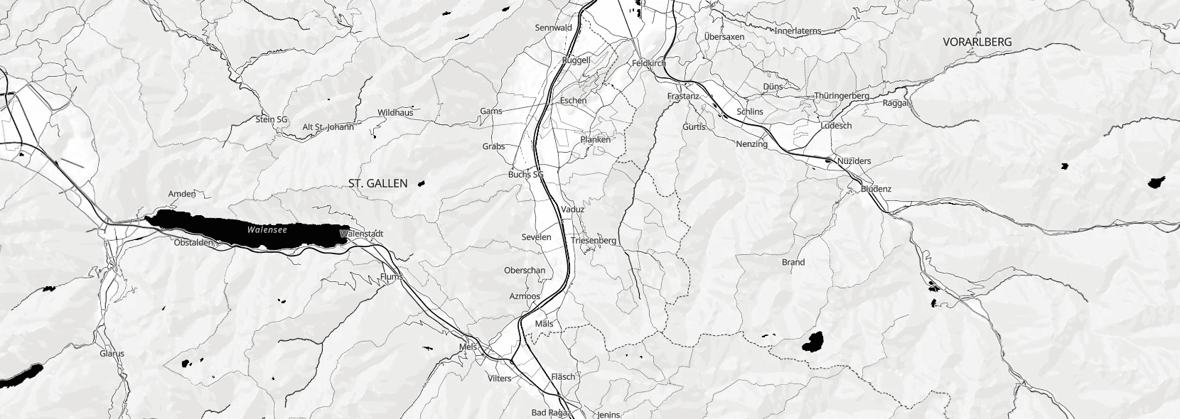 openstreetmap protomaps protomaps black and white liechtenstein